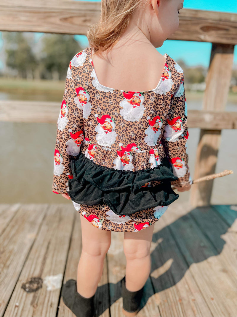 Leopard Santa ruffle romper