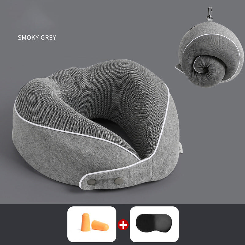 U-Shaped Memory Cotton Travel Pillow with Storage