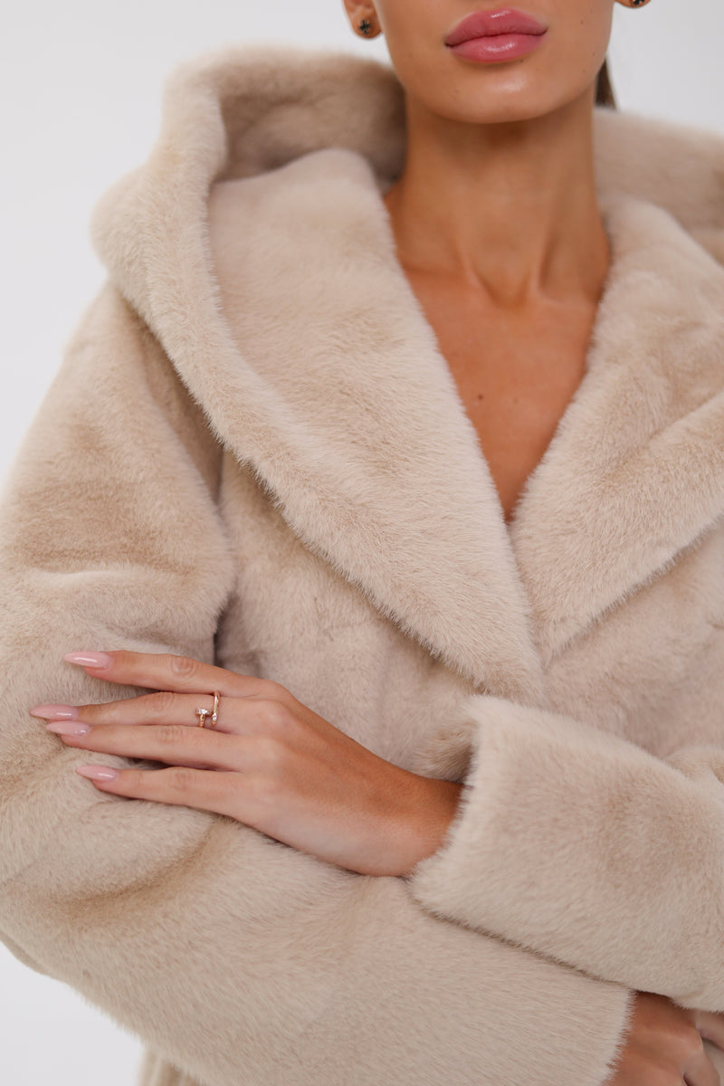 Faux Mink Effect Fur Hooded Coat