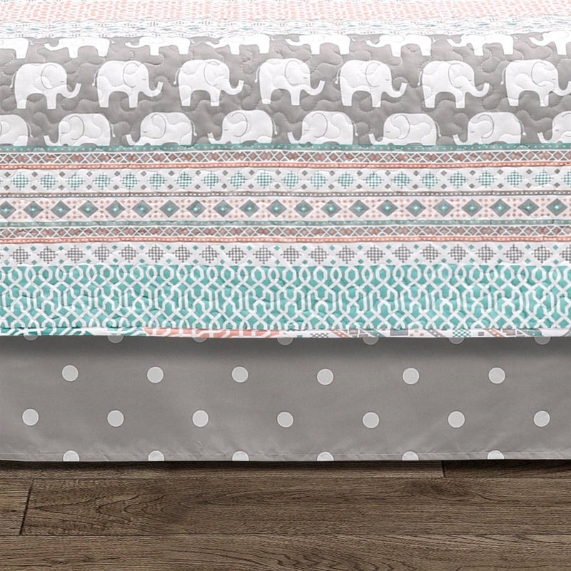 Turquoise Pink Grey Lightweight 6 Piece Elephant Pattern Daybed Cover Quilt Set