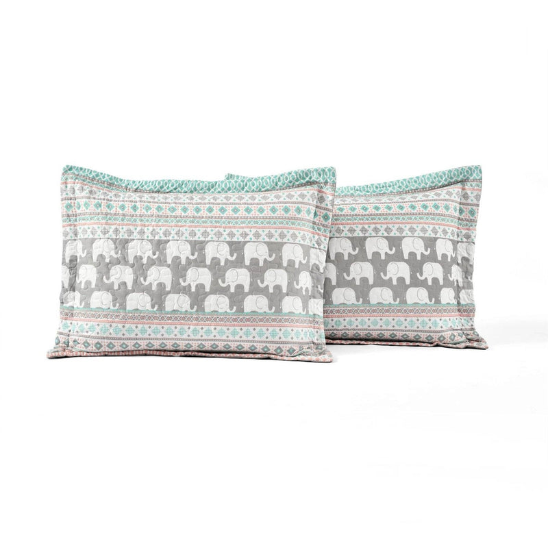 Turquoise Pink Grey Lightweight 6 Piece Elephant Pattern Daybed Cover Quilt Set