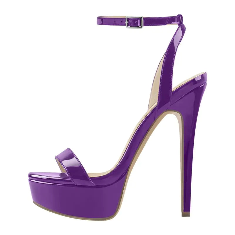 onlymakerheels Platform Stiletto High Heels for Women Peep Round Open Toe Ankle Strap Sexy Heeled Sandals for Wedding Party Dress Purple Size9.5