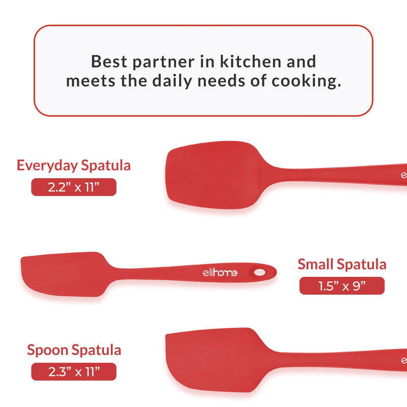 Elihome 3 Piece Silicone Spatula Set - Red