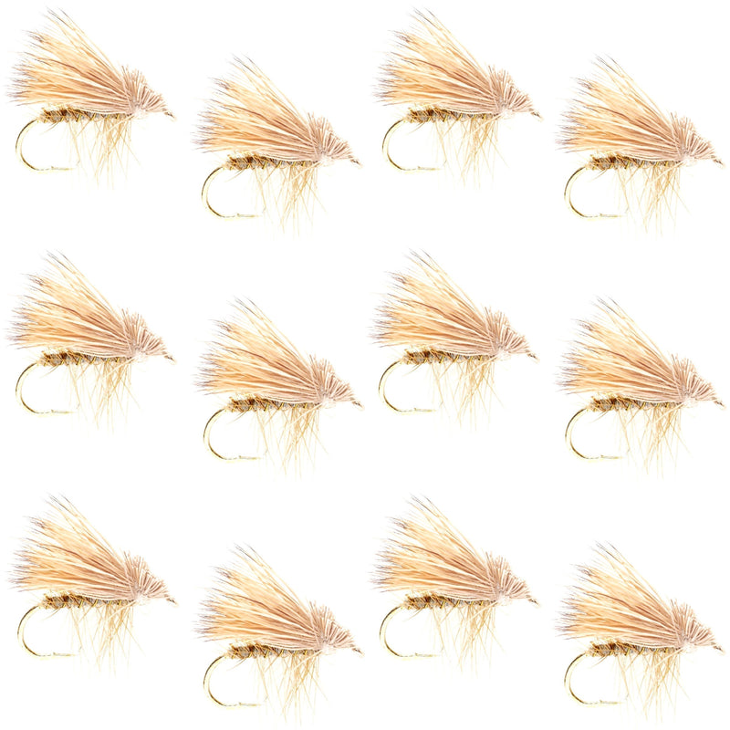 Barbless Yellow Elk Hair Caddis Classic Trout Dry Flies 1 Dozen Flies Size 12