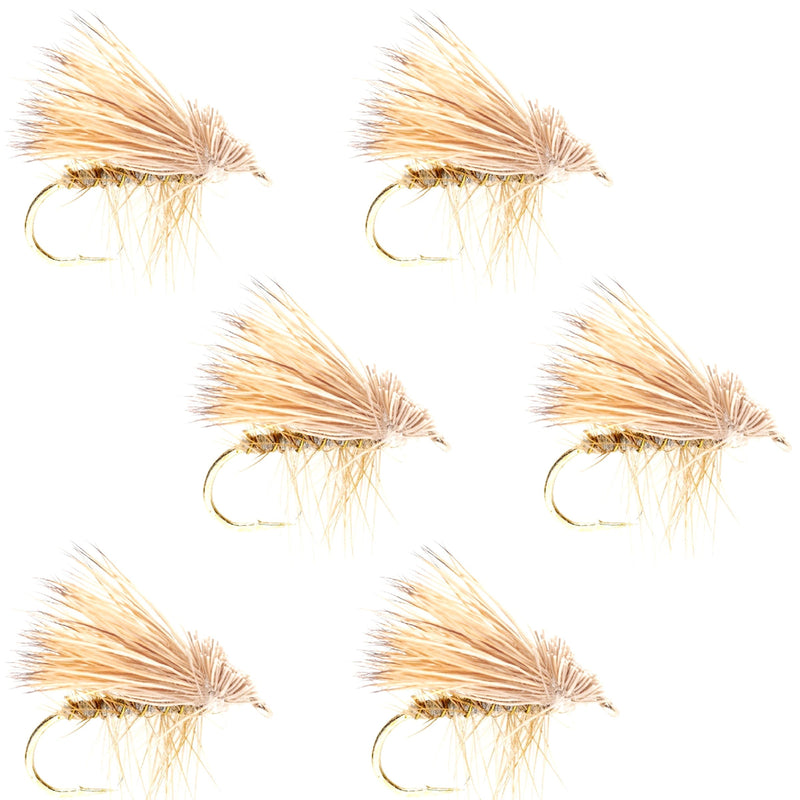 Barbless Yellow Elk Hair Caddis Classic Trout Dry Flies 6 Flies Size 14
