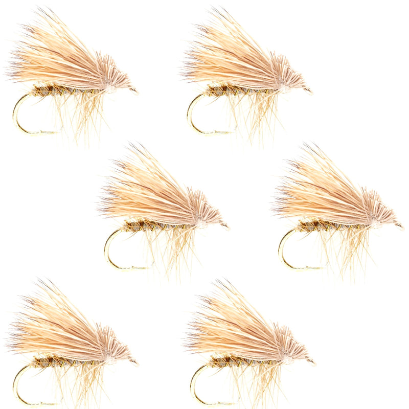 Barbless Yellow Elk Hair Caddis Classic Trout Dry Flies 6 Flies Size 16