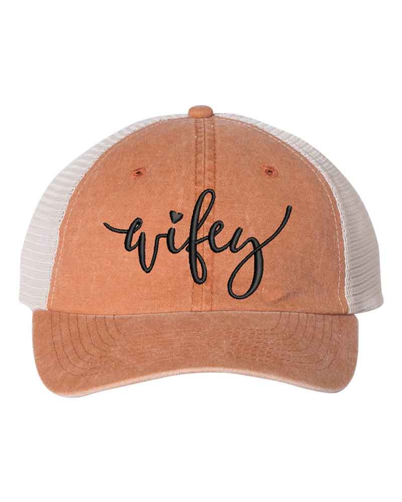 Embroidered Wifey/Hubby Pigment-Dyed Trucker Hat – Anniversary Gift Cap