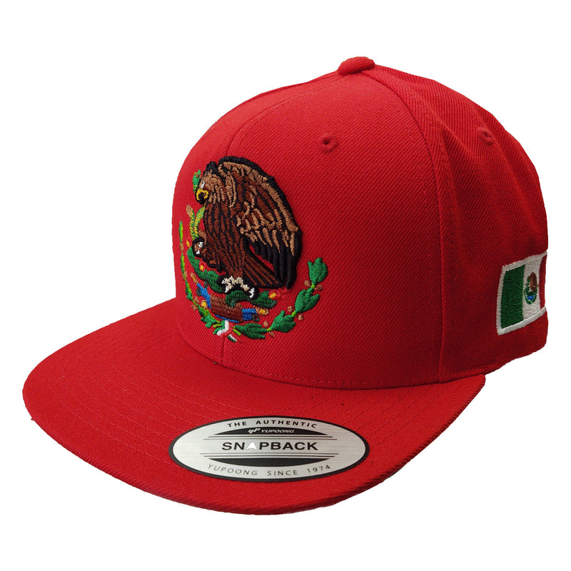 Embroidered Shield and flag SnapBack Mexico Red Hat