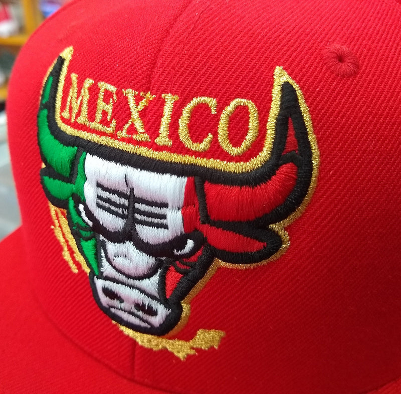 Embroidered SnapBack Mexican Bull logo Red Hat