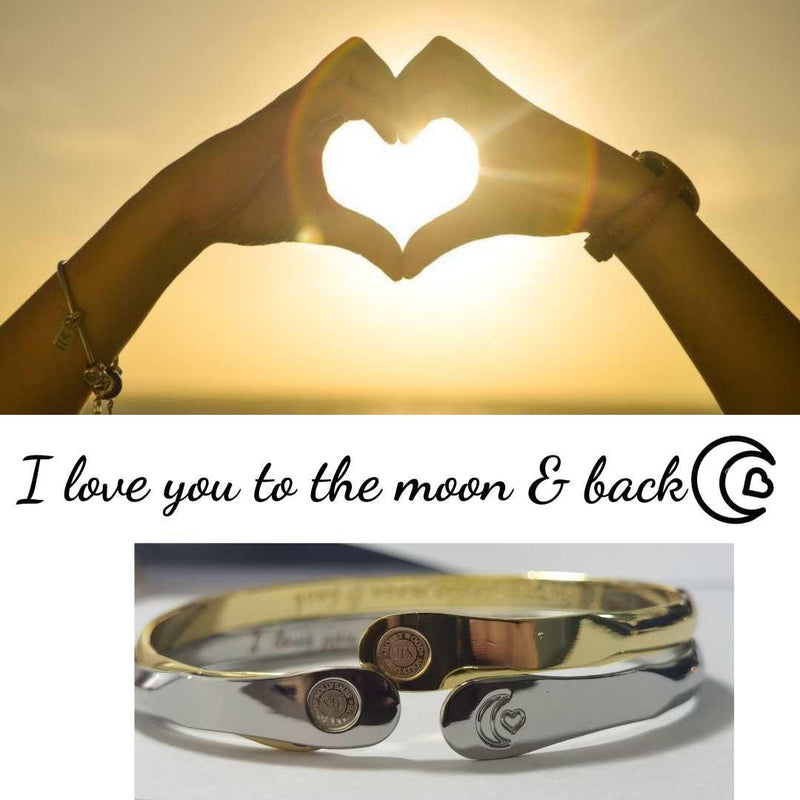 Engraved I love you to the moon and back Bracelet,  Moon and Heart Bracelets