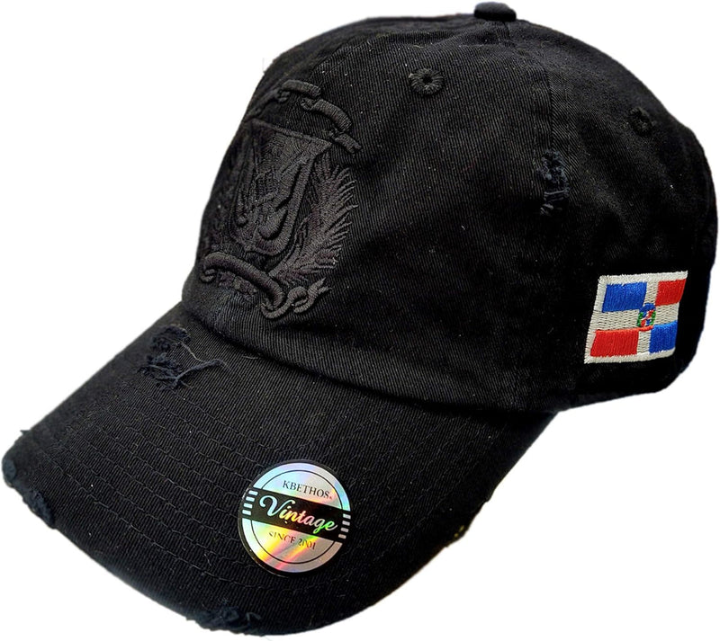 Escudo Republica Dominicana - Dominican Shield Black Full Color Dad Hat - Black / Black