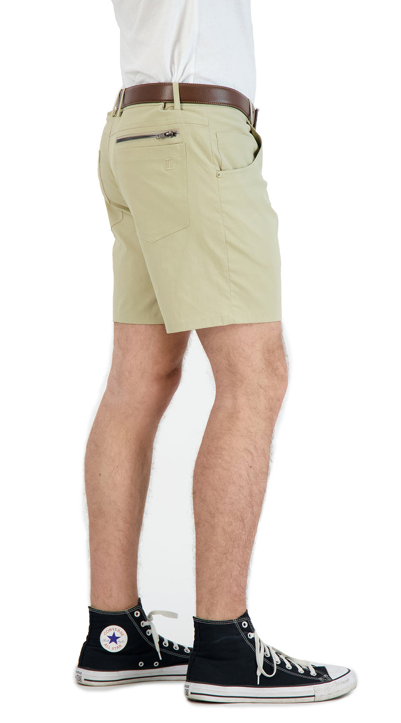 Everyday Stretch Shorts with a Comfortable Built-In Liner- Denim Style- Khaki