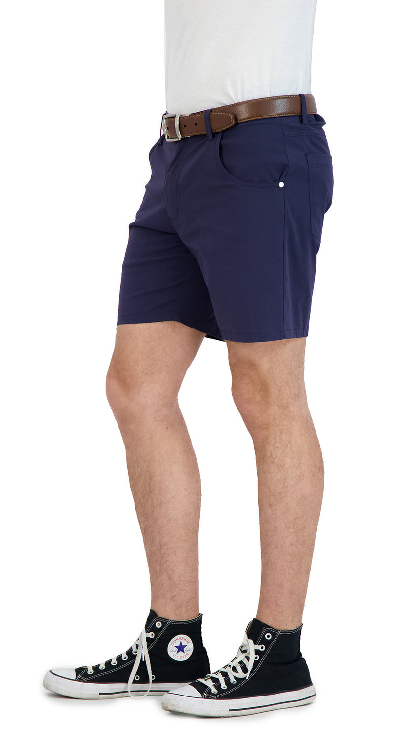 Everyday Stretch Shorts with a Comfortable Built-In Liner- Denim Style- Navy