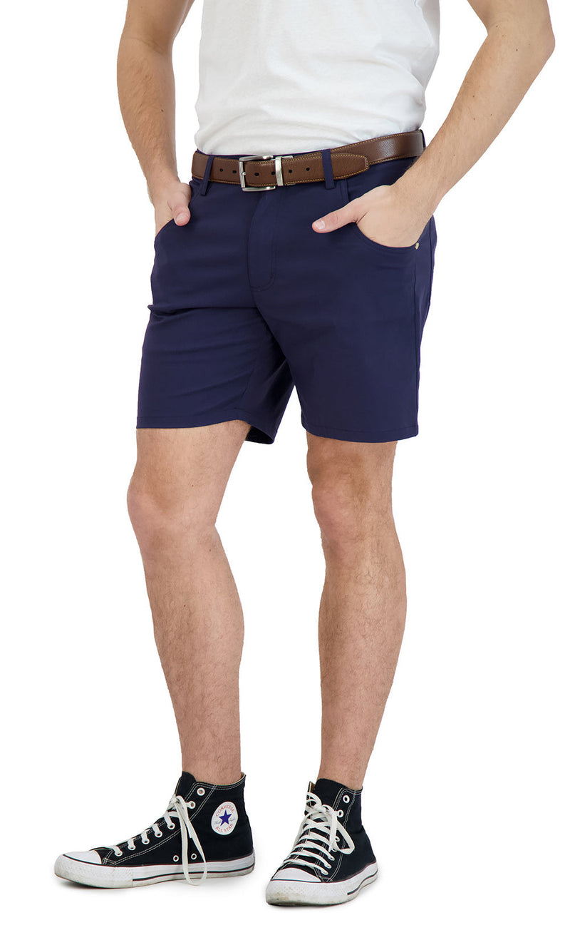 Everyday Stretch Shorts with a Comfortable Built-In Liner- Denim Style- Navy