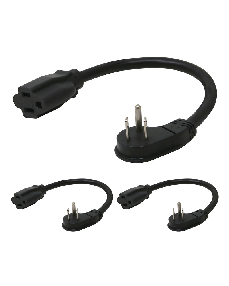 1ft Flat Plug Extension Cord – 14AWG, 3-Pack