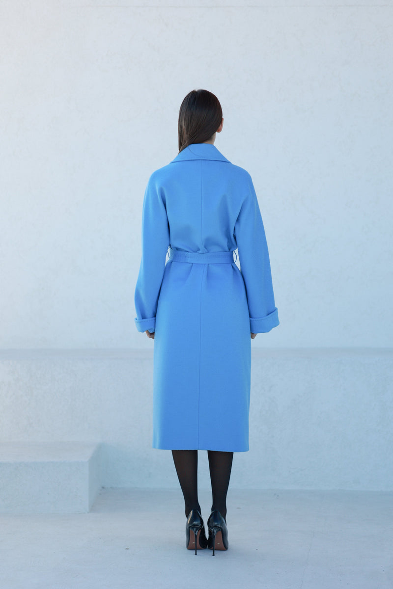 Classic Brushed Cashmere Wool Blend Overcoat in Azure