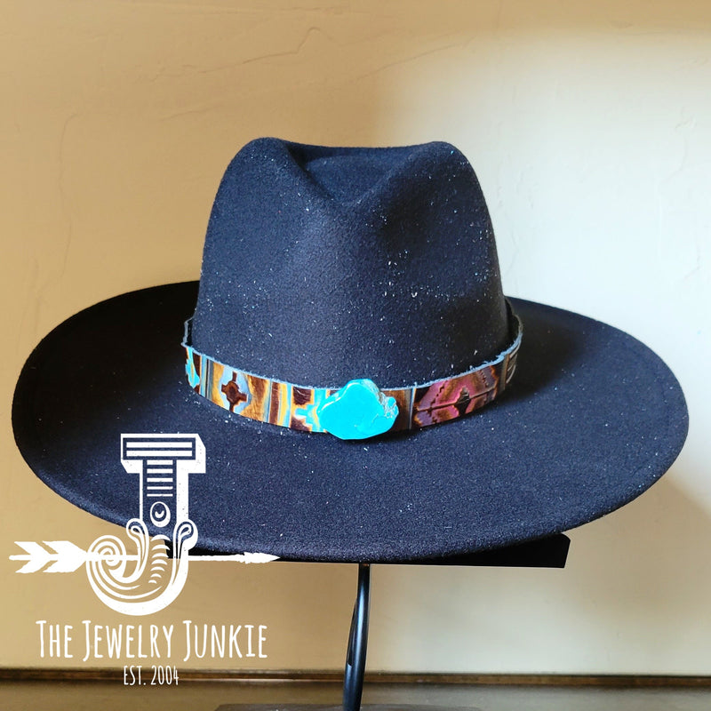 Boho Western Felt Hat w/ Choice of Leather Hat Band w/ Turquoise Slab-Black 980j
