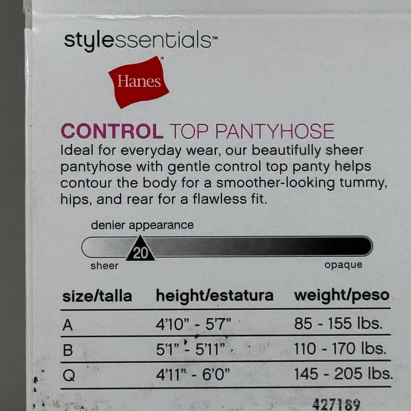 HANES (2 PACK, 2 PAIRS EACH ) Essentials Control Top Pantyhose Women's Sz B Nude