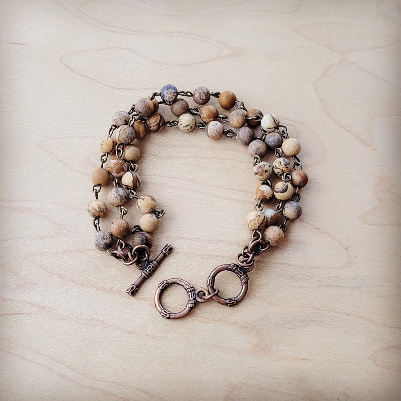 Frosted Picture Jasper Triple Strand Bracelet 808f