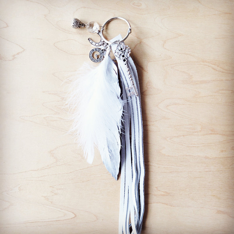 Wedding Boho Western Leather Boot Bling Charm Feather & Key 500L