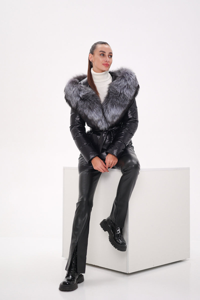 Genuine Silver Fox Fur Down Fill Coat