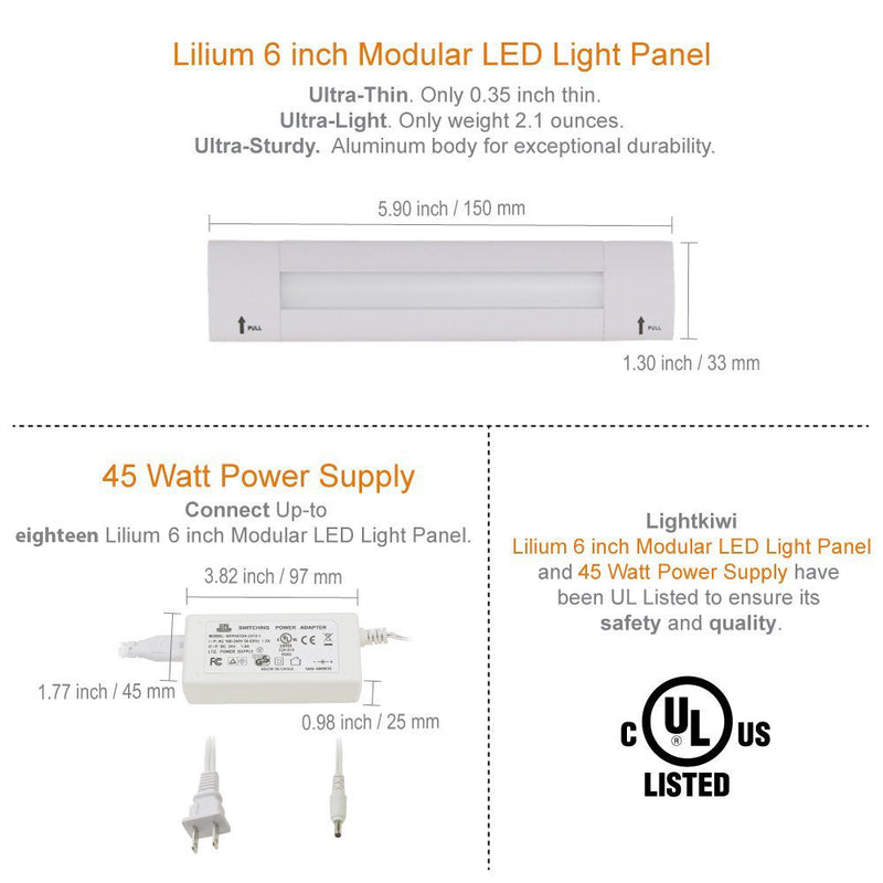 Lilium 6 Inch Cool White Modular LED Under Cabinet Lighting - Pro Kit (12 Panels)