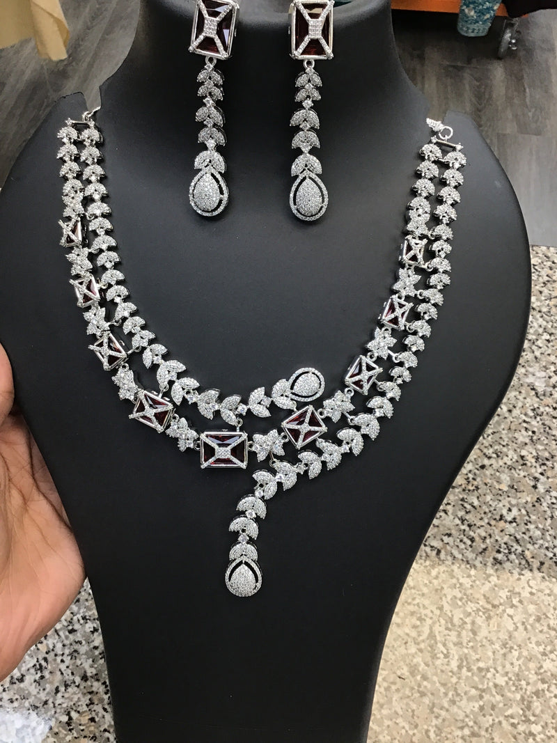 AD maroon stone necklace set