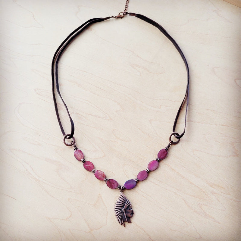 **Natural Pink Jade Beaded Collar Necklace w/ Leather Closure 261o