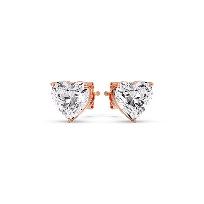 3 Prong Heart Shaped Diamond Solitaire Stud Earring in Basket Setting