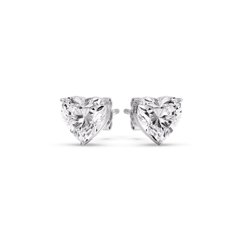 3 Prong Heart Shaped Diamond Solitaire Stud Earring in Basket Setting