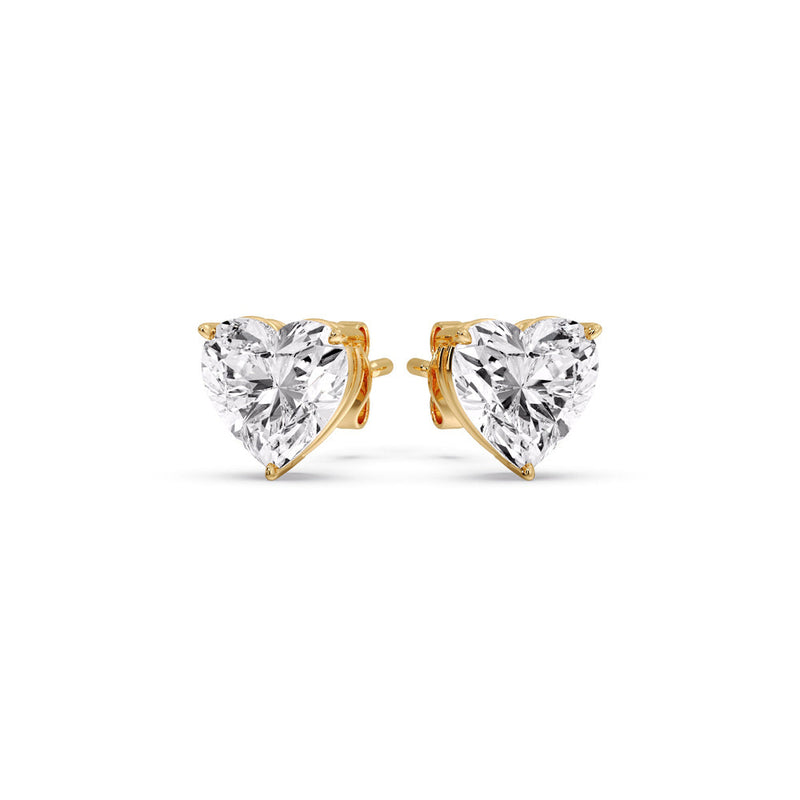 3 Prong Heart Shaped Diamond Solitaire Stud Earring in Basket Setting