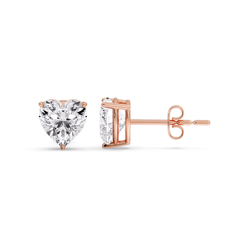 3 Prong Heart Shaped Diamond Solitaire Stud Earring in Basket Setting