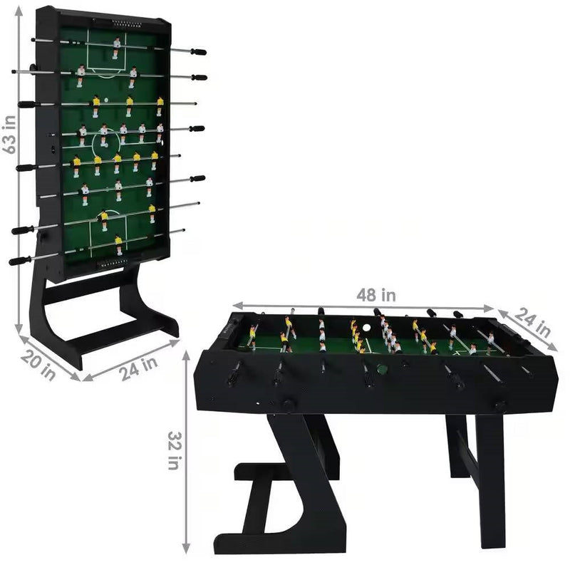 Black Foldable Space Saving 48-in. Foosball Table w/ Score Counters and 2 Balls