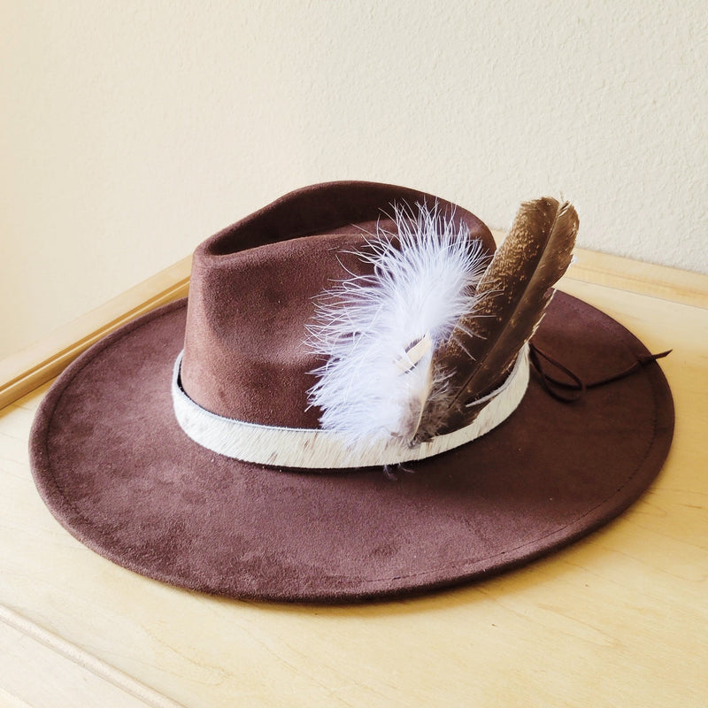 Speckled Hair on Hide Leather Hat Band w/ Feather Accents 952o