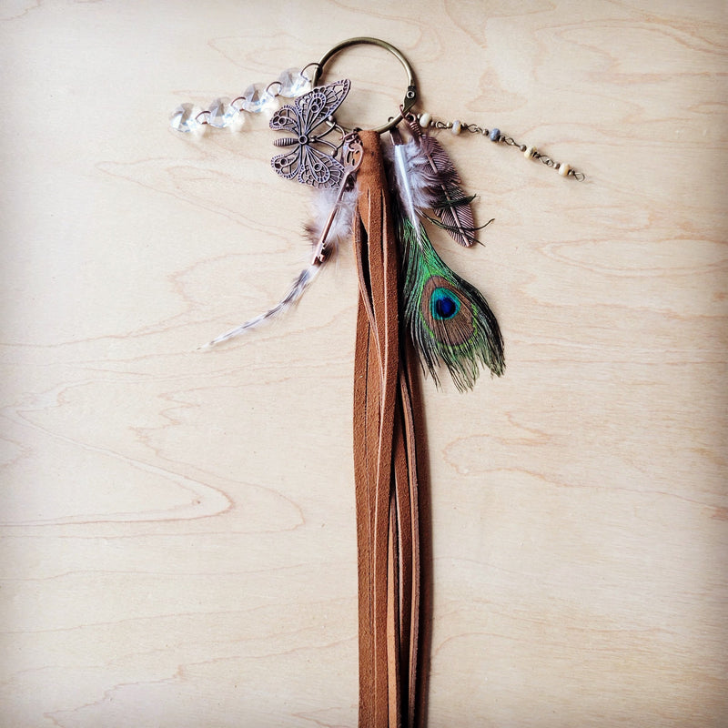 Boho Western Leather Boot Bling Charm Peacock & Butterfly 500i