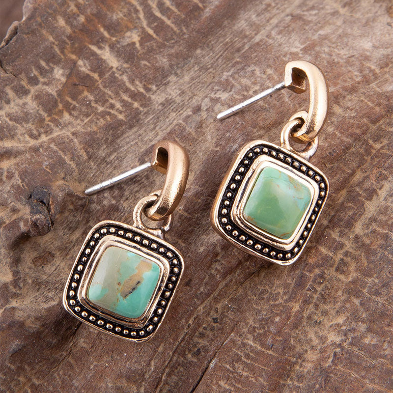 Flourish Blue Turquoise Golden Drop Earrings