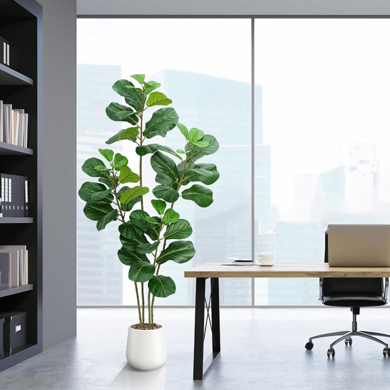 Faux Fiddle Leaf Fig Tree In White Planter 6'