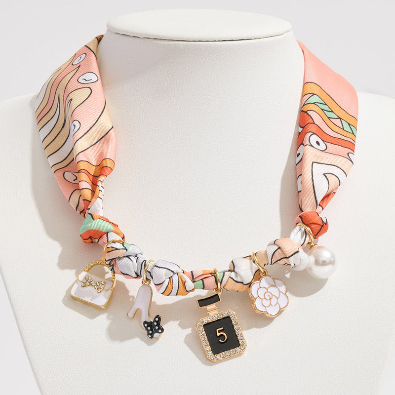 Fashion Item Pearl Charm Station Fabric Scarf Necklace Adjustable Bracelet Bag Charm