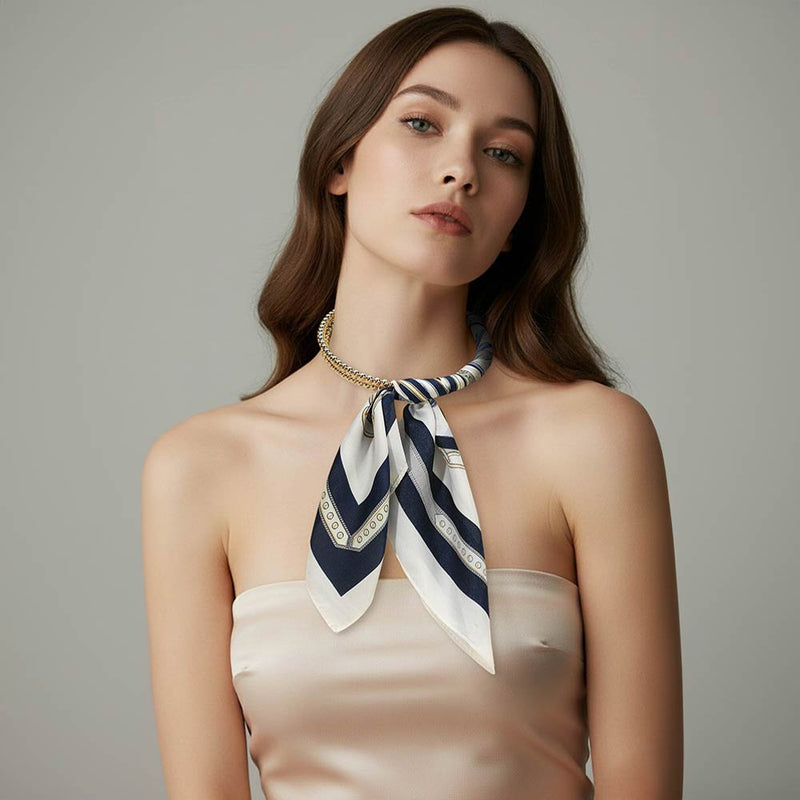 Abstract Pattern Fabric Scarf Double Bubble Chain Necklace