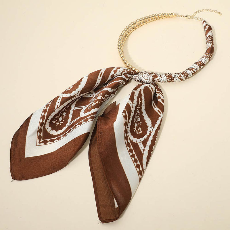 Abstract Pattern Fabric Scarf Double Bubble Chain Necklace