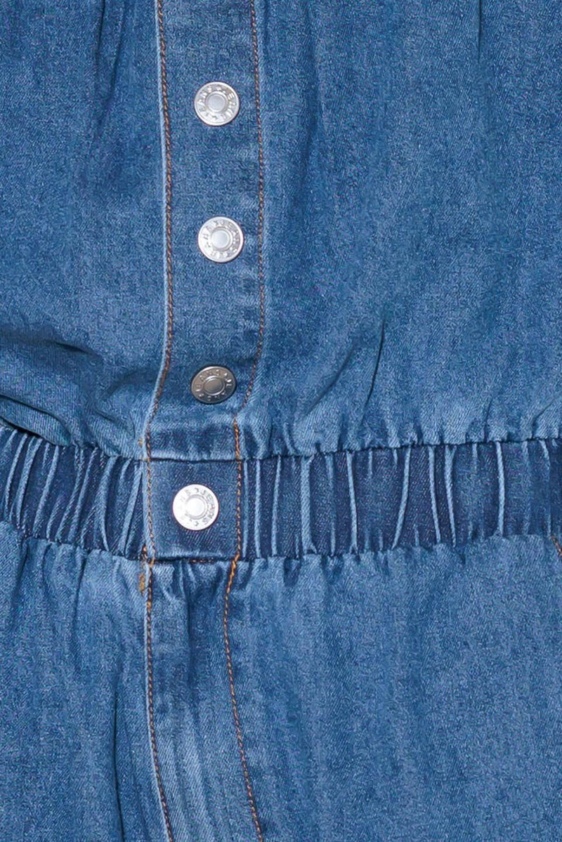 GRACEFULLY WRAPPED MEDIUM DENIM ROMPER