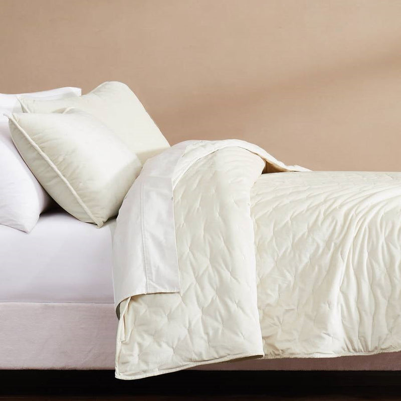 King/CAL King Size 3-Piece Cream Velvet Embroidered Super Soft Quilt Set