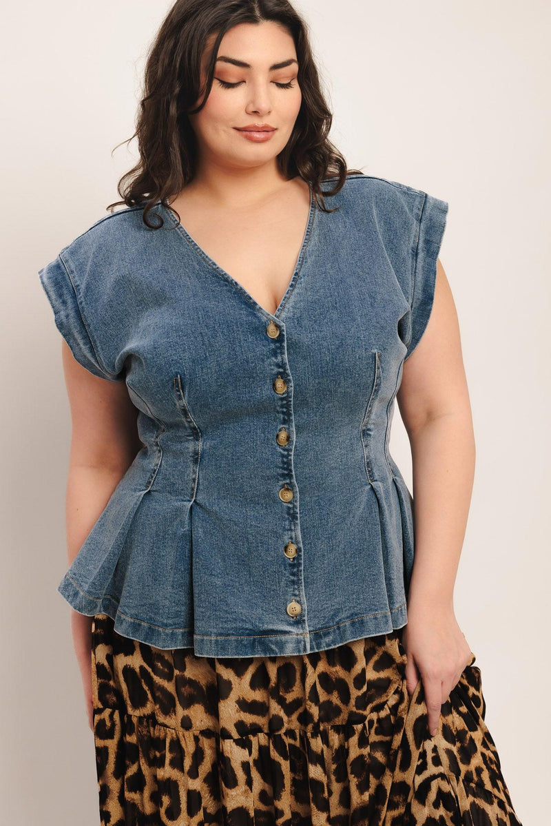 NO SECOND THOUGHT WASHED DENIM TOP