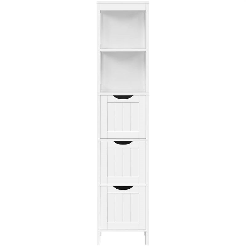 Bathroom Cabinet Tower with 3 Storage Drawers and 2 Shelves in White Wood Finish