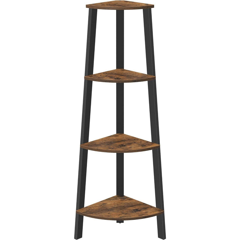 Narrow 3-Shelf Corner Shelving Unit Plant Stand Bookcase in Brown Black Wood