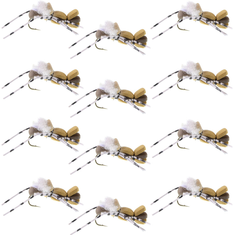 Fat Albert Tan Foam Body Grasshopper Fly - 1 Dozen Flies Hook Size 10