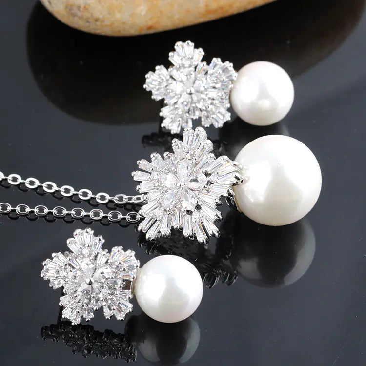 Luxury Snowflake Pearl Zircon Necklace Set in 925 Silver