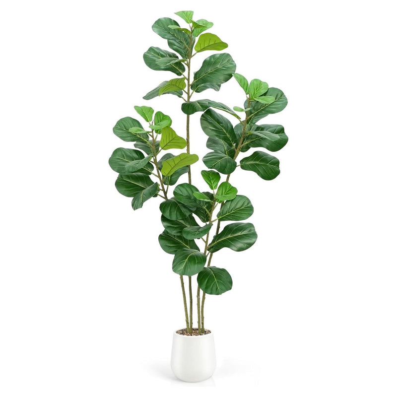Faux Fiddle Leaf Fig Tree In White Planter 6'