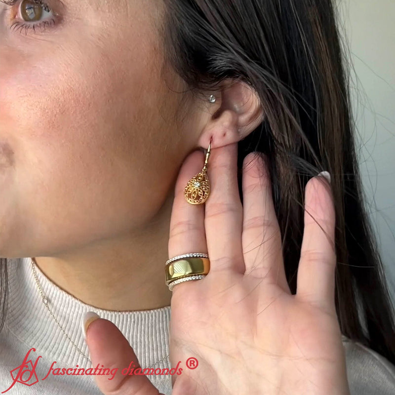 Filigree Diamond Openwork Teardrop Earrings