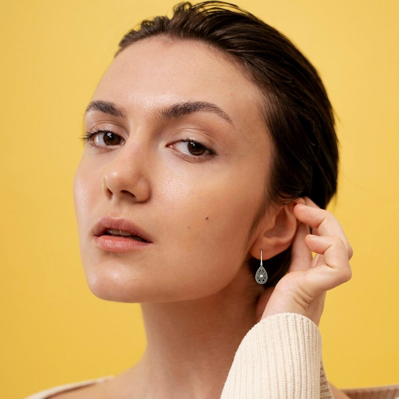 Filigree Diamond Openwork Teardrop Earrings